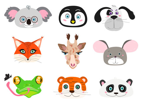 Cute vector animals. Children, baby,kid print. Cuties clipart. Kawaii illustration of cartoon characters.