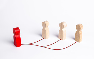 The leader and subordinates are connected by lines. Business management and giving orders to staff....