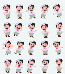 Cartoon character chef. Set with different postures, attitudes and poses, doing different activities in isolated vector illustrations.