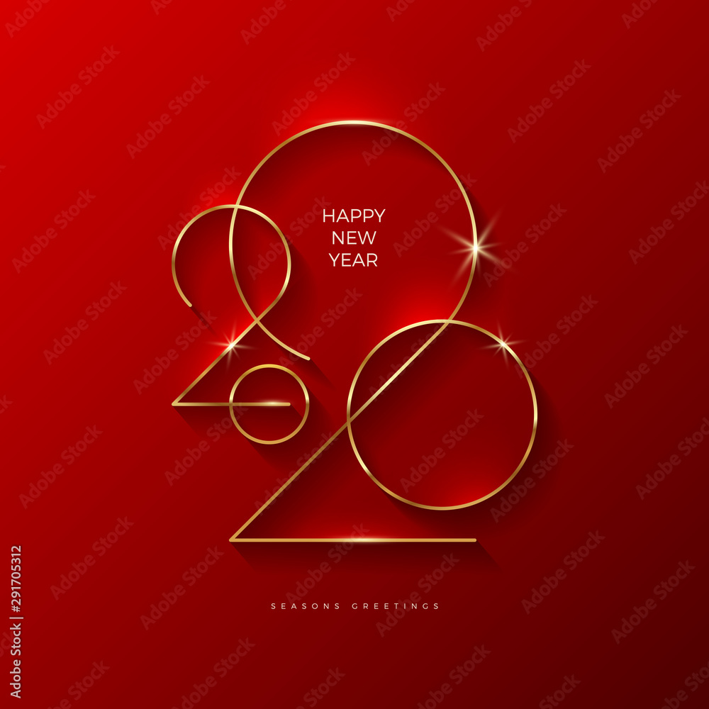 Wall mural golden 2020 new year logo. holiday greeting card. vector illustration. holiday design for greeting c