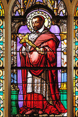 Saint Charles Borromeo, stained glass window from Saint Germain-l'Auxerrois church in Paris, France