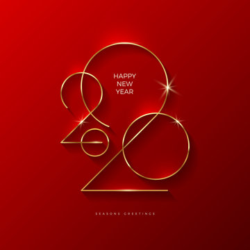 Golden 2020 New Year logo. Holiday greeting card. Vector illustration. Holiday design for greeting card, invitation, calendar, etc.