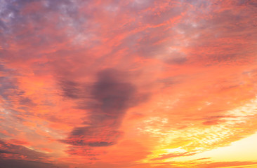 Sunrise on cloudscape. Morning landscape with fire clouds