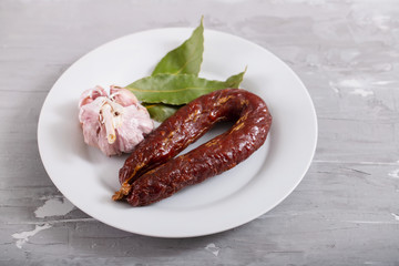 typical smoked portuguese sausage chourico