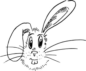 Black ink illustration - funny rabbit - comic style drawing