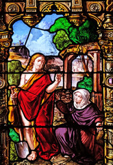 Risen Christ and Mary Magdalene, stained glass windows in the Saint Gervais and Saint Protais Church, Paris, France