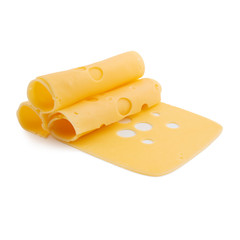 Yellow cheese slice isolated on a white background.