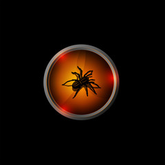 Halloween logo black 3D spider on an orange background with shadows, scary insect