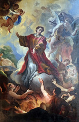Fototapeta na wymiar Saint Lawrence and the souls in purgatory altarpiece by Niccolo Lapi in the Basilica di San Lorenzo in Florence, Italy
