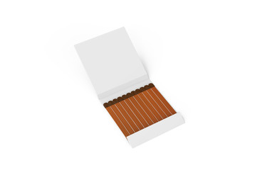 Paper book of matches mockup template on isolated white background, matchsticks in a matchbox, 3d illustration