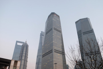 Financial towers in the Pudong east side of Shanghai, China