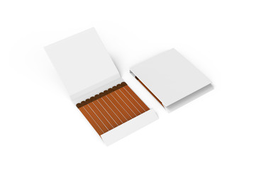 Paper book of matches mockup template on isolated white background, matchsticks in a matchbox, 3d illustration