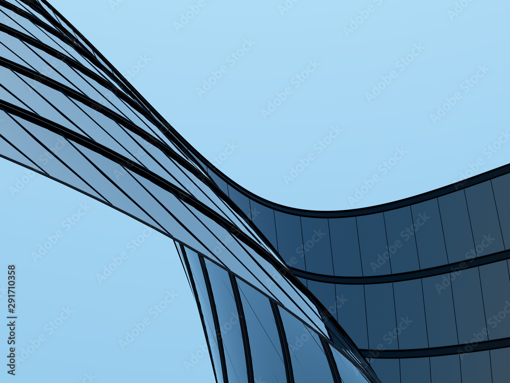 Leinwandbilder perspective of high rise building and dark steel window system with clouds reflected on the glass.bu