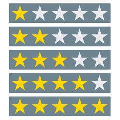 Star rating icons. 5 stars in the row for review. Vector illustration.