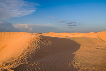 sand dunes of the Sahara desert illuminated by the setting sun