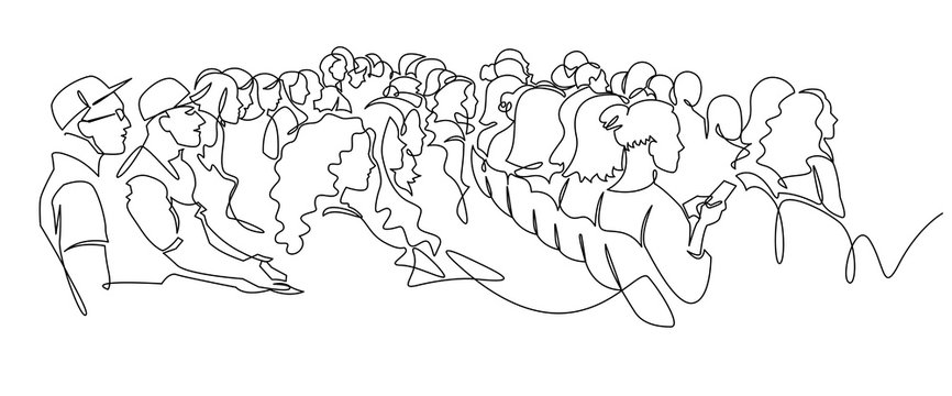 Continuous Line Drawing of Vector illustration character of audience in the conference hall