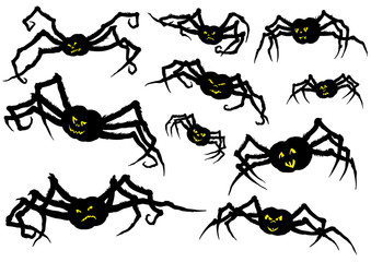 Halloween pumpkin spiders set/ Illustration halloween monsters pumpkins with spiders legs