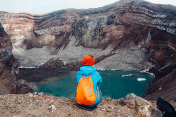 Tourist on top of volcano