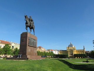 Statue of the king Tomislav riding a horse, placed in front of the main railway station in Zagreb, Croatia