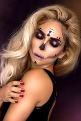 Sexy witch with Halloween skeleton make up - Image