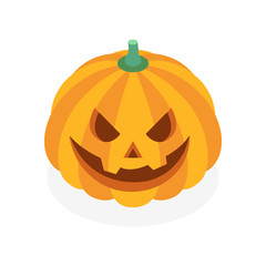 Evil pumpkin isometric icon. Halloween concept. Vector illustration.