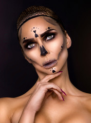Sexy witch with Halloween skeleton make up - Image