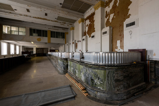 Marble Lobby with Aluminum Tellers - Abandoned People's Bank Building - Downtown McKeesport, Pennsylvania