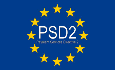 PSD2 Payment Services Directive 2 on a european flag - illustration