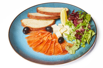 Snack: salmon, bread, lettuce