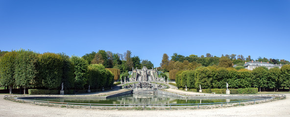 Fototapeta na wymiar Panoramic view of the Grande Cascade Pond in the Parc de Saint-Cloud near Paris - France.