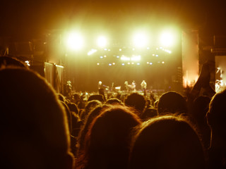 People enjoying of a music concert outdoors at the night