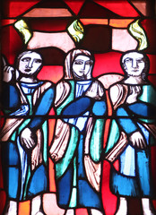 Pentecost, stained glass window in Basilica of St. Vitus in Ellwangen, Germany 