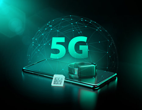 5G technology benefits in your smart devices and wearables. Future of fast data transfers. 3d rendering