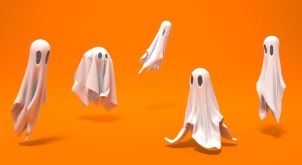 gentils fantômes sur fond orange pour halloween