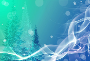 blue abstract background with fir trees