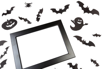 Halloween paper decorations on white  background. Halloween concept. Flat lay, top view, copy space - Image