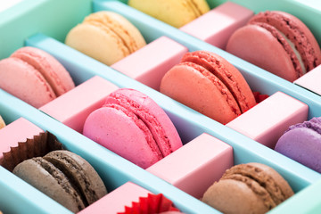Close-up of assortment of macaroons.