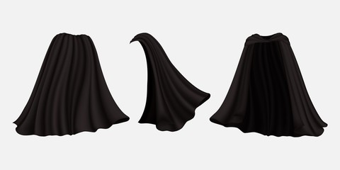 Realistic black cloak set, vector isolated illustration - obrazy, fototapety, plakaty