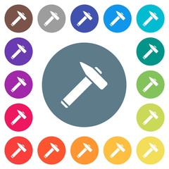 Old hammer flat white icons on round color backgrounds