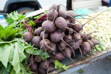 Fresh beetroots at grocery store