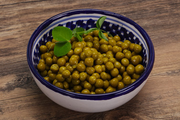Canned Green peas in the bowl