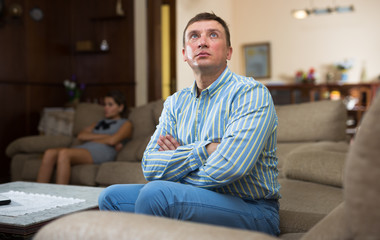 Fototapeta premium Man and his wife after quarrel