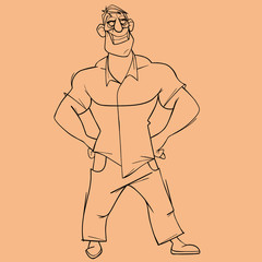Fototapeta na wymiar sketch of cartoon character broad shouldered man