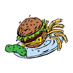 fast food illustration on white background