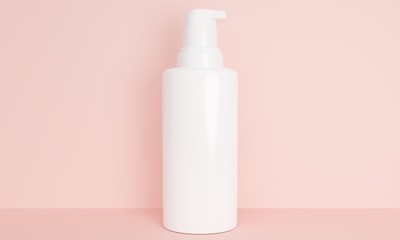 Mockup cosmetics bottles with dispenser on a pink background. 3d rendering