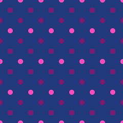 Fototapeta na wymiar Magenta & light pink polka dots printed on dark blue background.