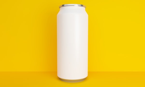 Mockup beer can on a yellow background. 3d rendering