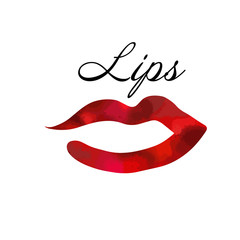 Red lips, sexy woman's kiss with birthmark, flat style, vector illustration. Beauty logo. Element design multi-colored lips