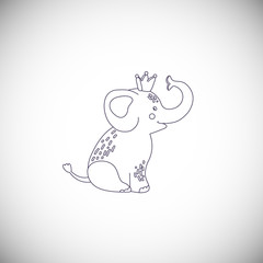 Line style icon of funny baby elephant. Simple childish character for baby shower greeting car