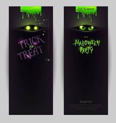 Halloween party black  posters. Halloween poster designs with creepy eyes and calligraphy. Vector illustration.